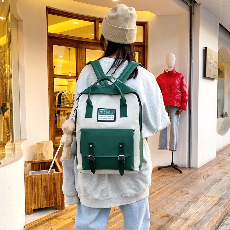 Canvas Zip Backpack One Size - Black,Pink,Wine Red,Light Green,Green - One Size - Image 3