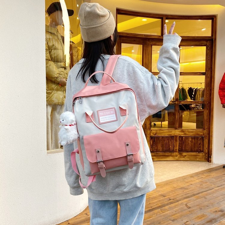 Canvas Zip Backpack One Size - Black,Pink,Wine Red,Light Green,Green - One Size - Image 4