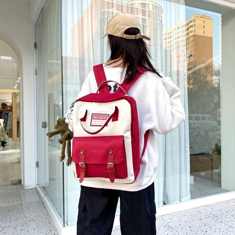 Canvas Zip Backpack One Size - Black,Pink,Wine Red,Light Green,Green - One Size - Image 2