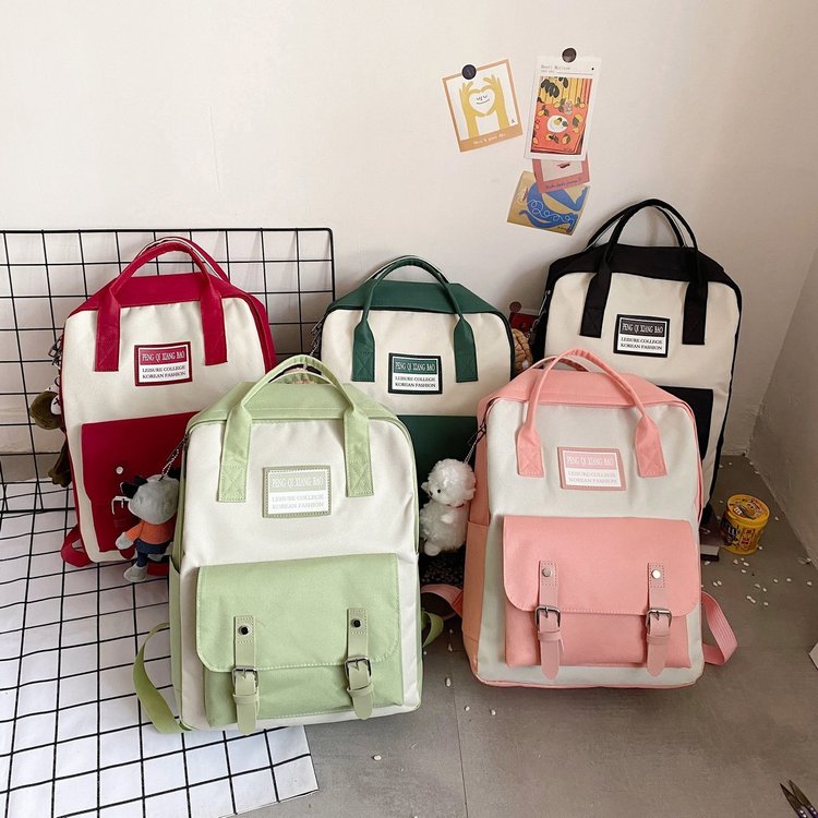 Canvas Zip Backpack One Size - Black,Pink,Wine Red,Light Green,Green - One Size