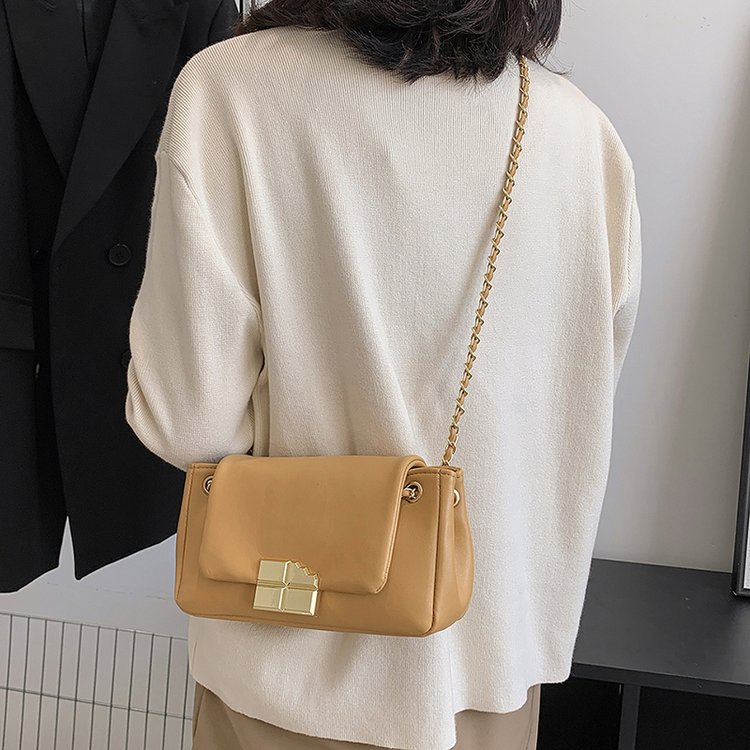 PU Shoulder Bag with Lock Closure and Stitching Detail - Beige,Black,Yellow,Brown - One Size - Image 2