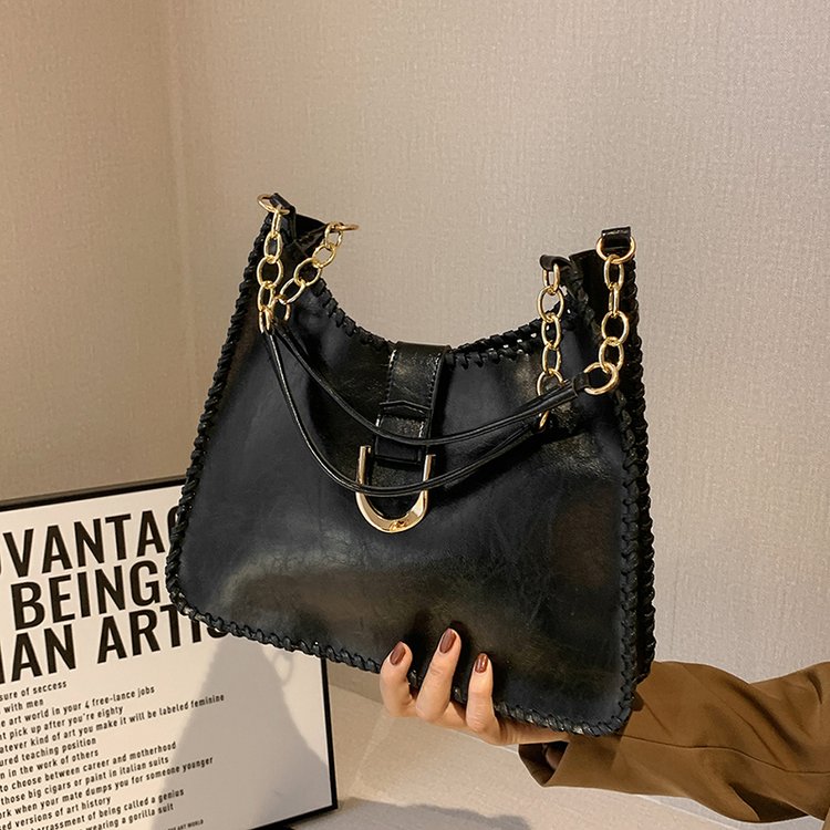 PU Magnetic Closure Stitched One-Shoulder Bag - Image 3