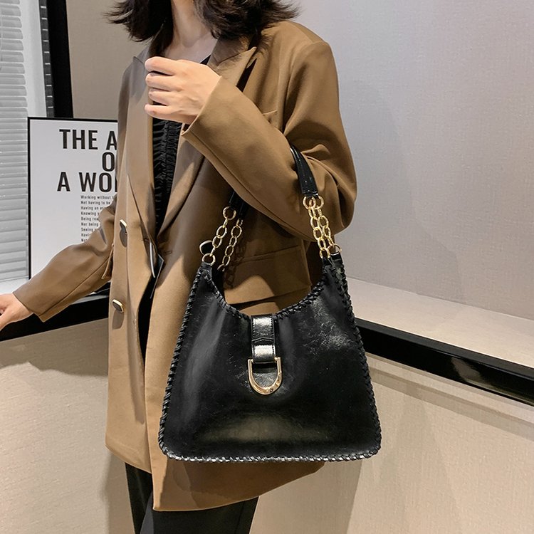 PU Magnetic Closure Stitched One-Shoulder Bag - Image 4