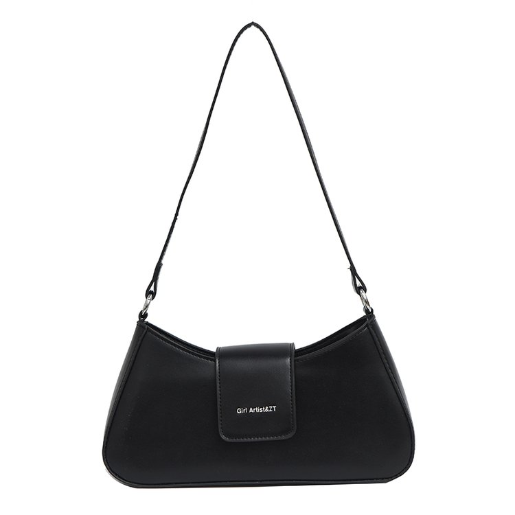 PU Single Shoulder Bag with Zipper and Stitching Detail - White,Black,Brown - One Size - Image 2