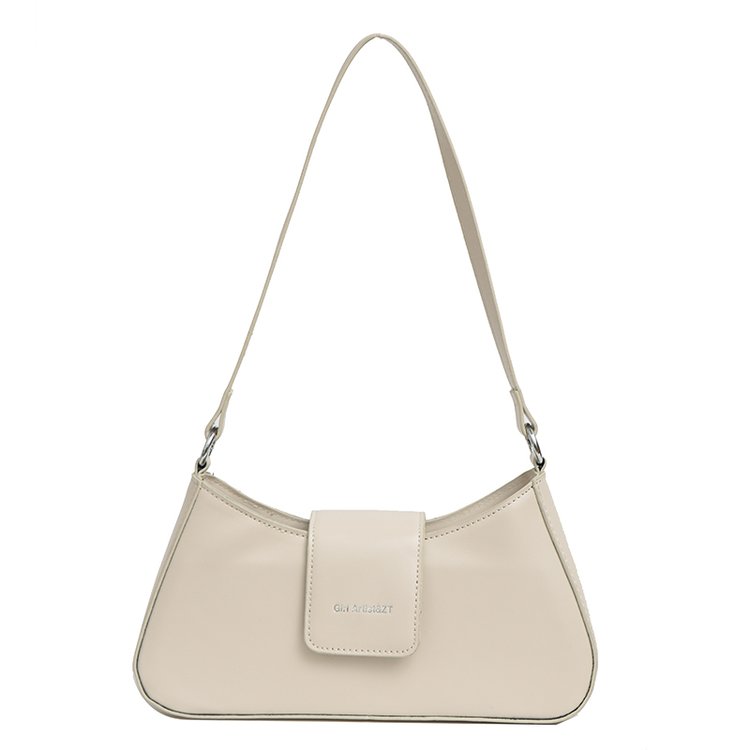 PU Single Shoulder Bag with Zipper and Stitching Detail - White,Black,Brown - One Size - Image 3