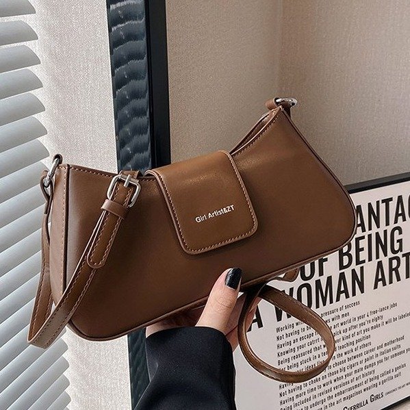 PU Single Shoulder Bag with Zipper and Stitching Detail - White,Black,Brown - One Size