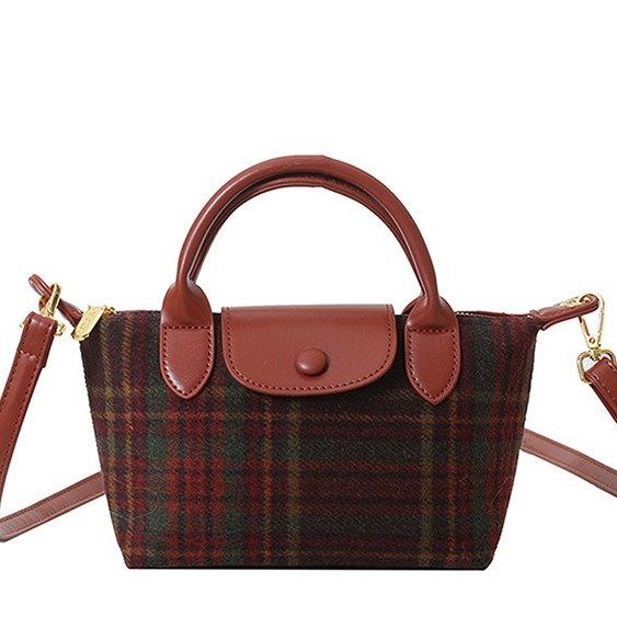 Wool Crossbody Bag with Magnetic Closure and Stitching Detail - Image 2