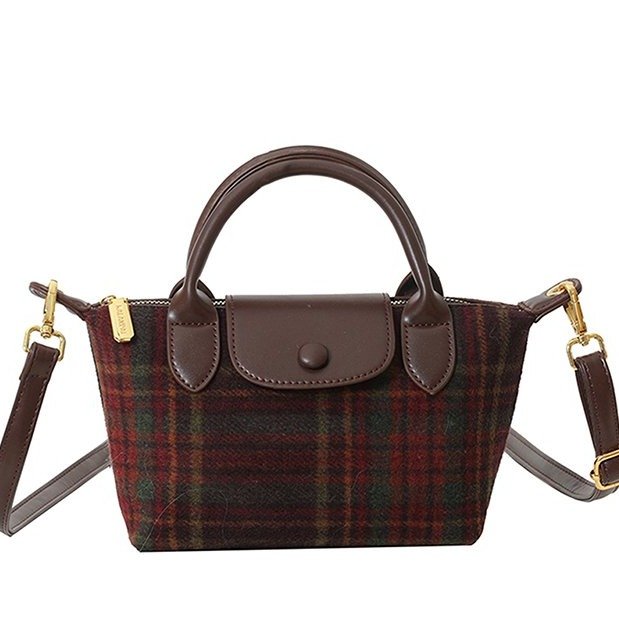 Wool Crossbody Bag with Magnetic Closure and Stitching Detail