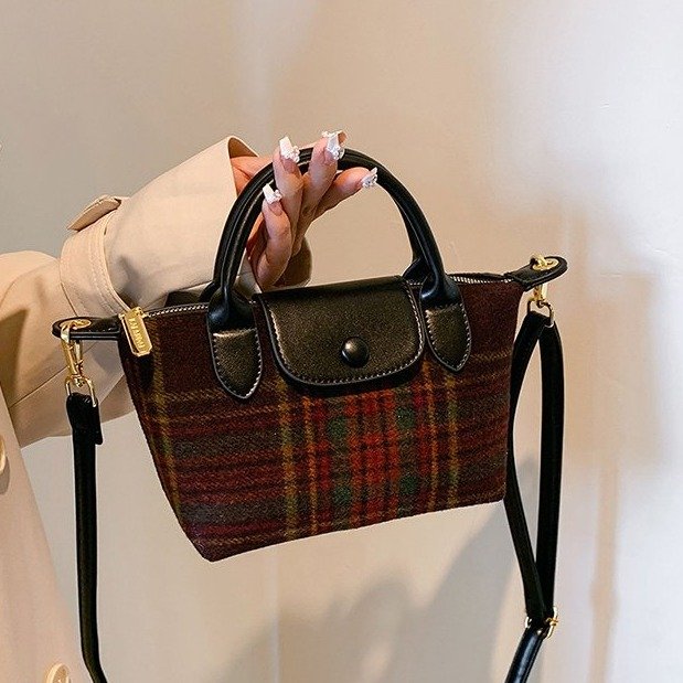 Wool Crossbody Bag with Magnetic Closure and Stitching Detail - Image 3
