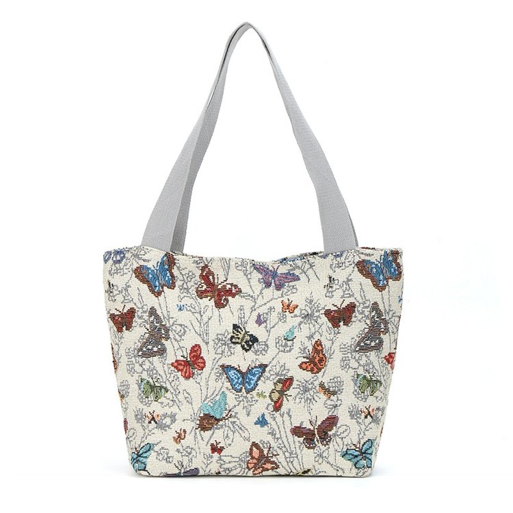 Cotton Linen Tote Bag with Zipper and Stitching Detail