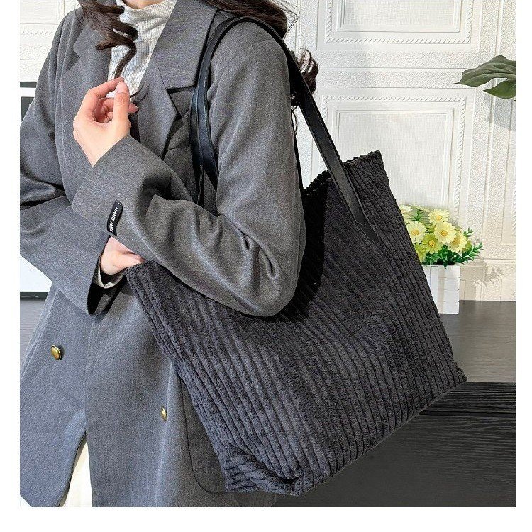 Cotton Tote Shoulder Bag with Zipper and Stitching - Image 4