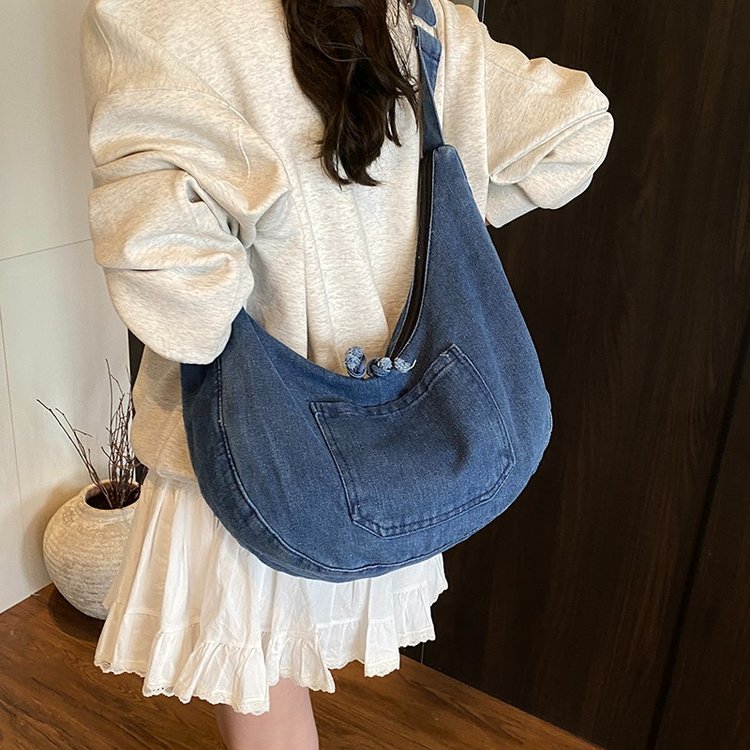 Denim Crossbody Dumpling Bag with Zipper - Summer 2025