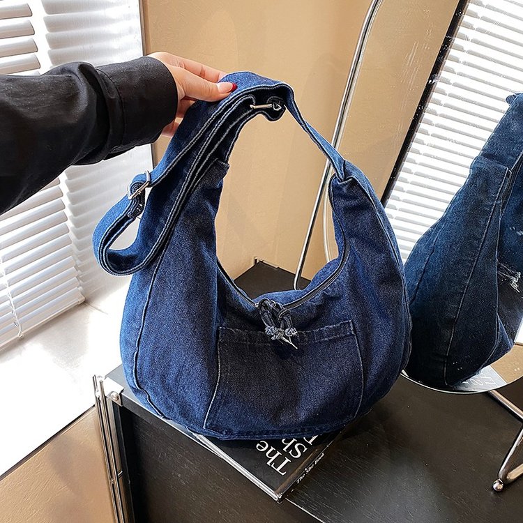 Denim Crossbody Dumpling Bag with Zipper - Summer 2025 - Image 3