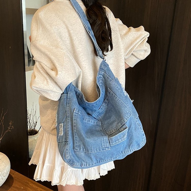 Nylon Crossbody Bag with Zipper Closure Summer 2025 One Size - Black,Light Blue,Dark Blue - One Size - Image 4