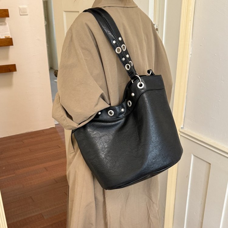 Women's Bucket Bag with Magnetic Closure - One Size - White,Black - Image 2