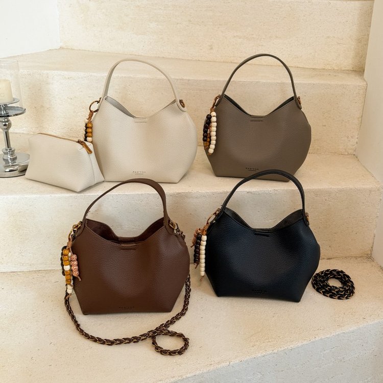 Women's Bucket Bag with Magnetic Closure - One Size - Off-White,Gray,Black,Brown
