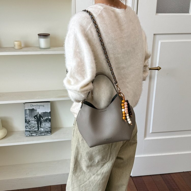 Women's Bucket Bag with Magnetic Closure - One Size - Off-White,Gray,Black,Brown - Image 4