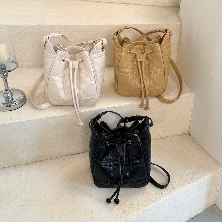 Women's Bucket Bag with Drawstring Closure - Fall 2026 - White,Black,Khaki - One Size