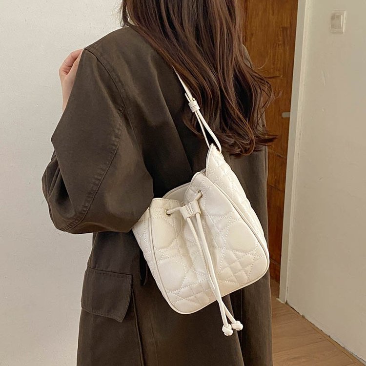 Women's Bucket Bag with Drawstring Closure - Fall 2026 - White,Black,Khaki - One Size - Image 4
