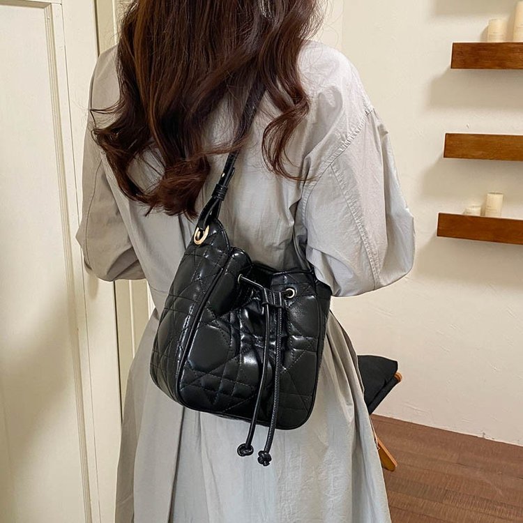 Women's Bucket Bag with Drawstring Closure - Fall 2026 - White,Black,Khaki - One Size - Image 2