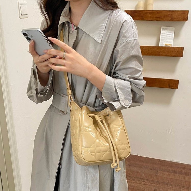 Women's Bucket Bag with Drawstring Closure - Fall 2026 - White,Black,Khaki - One Size - Image 3