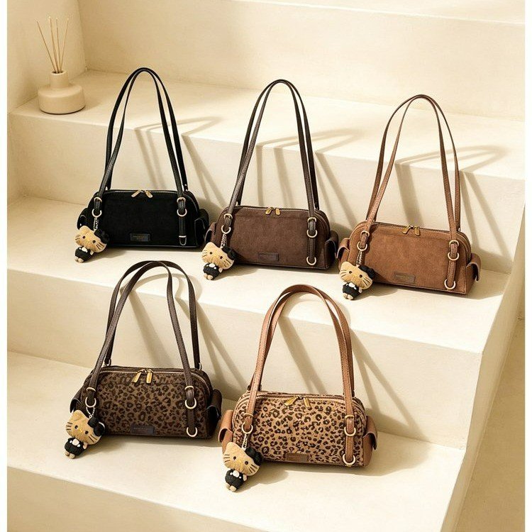 Leopard Print Underarm Shoulder Bag with Zipper and Patchwork